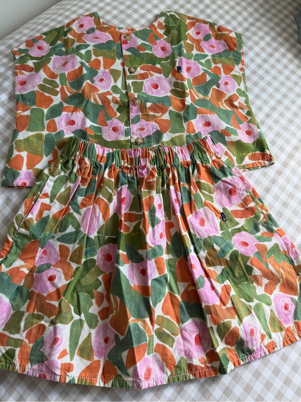 Bobo Choses Floral Two-Piece Dress Set in Pink, Green & Orange